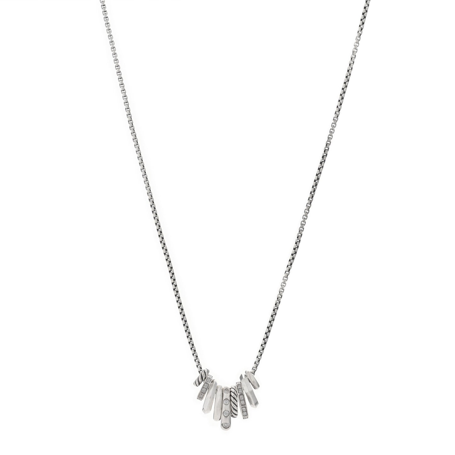 Sterling Silver Diamond Stax Rondelle Pendant Necklace