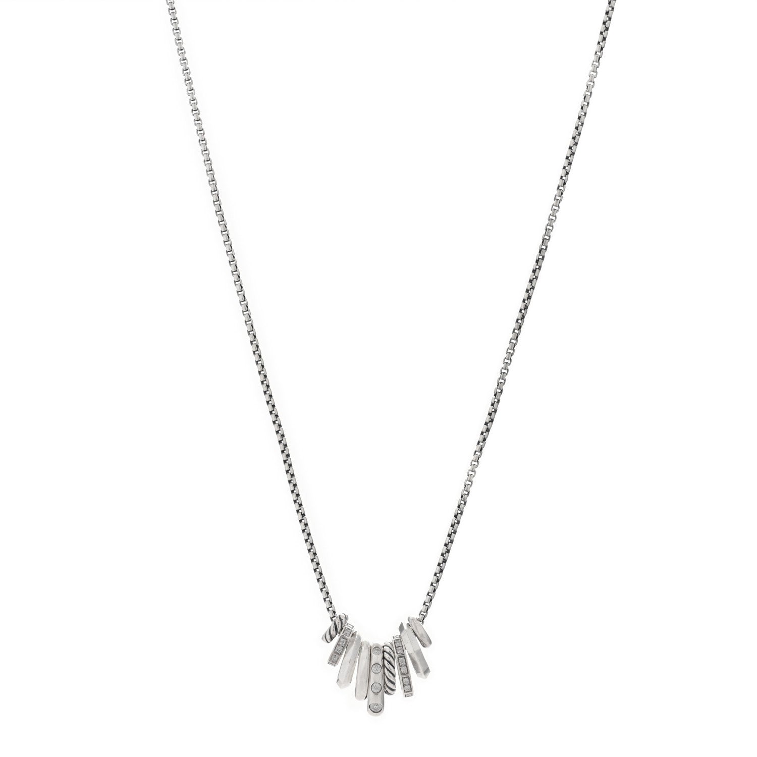 David Yurman Sterling Silver Diamond Stax Rondelle Pendant Necklace 1 of 3