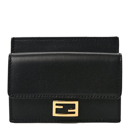 Fendi Nappa Matisse FF Diagonal Embossed Fold Over Card Holder Wallet Black 1 of 6