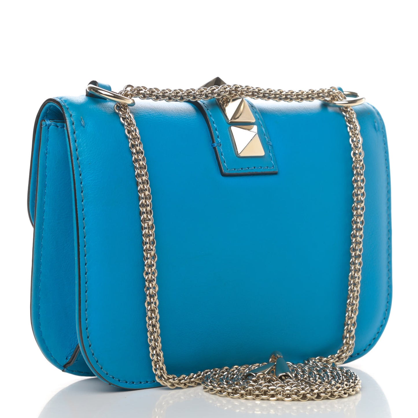 Vitello Small Glam Lock Rockstud Flap Blue Fluo