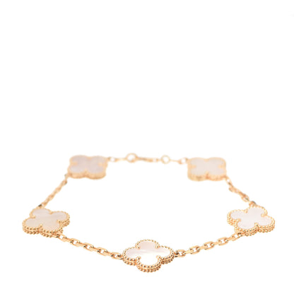 Van Cleef & Arpels 18K Yellow Gold Mother of Pearl 5 Motifs Vintage Alhambra Bracelet 1 of 10