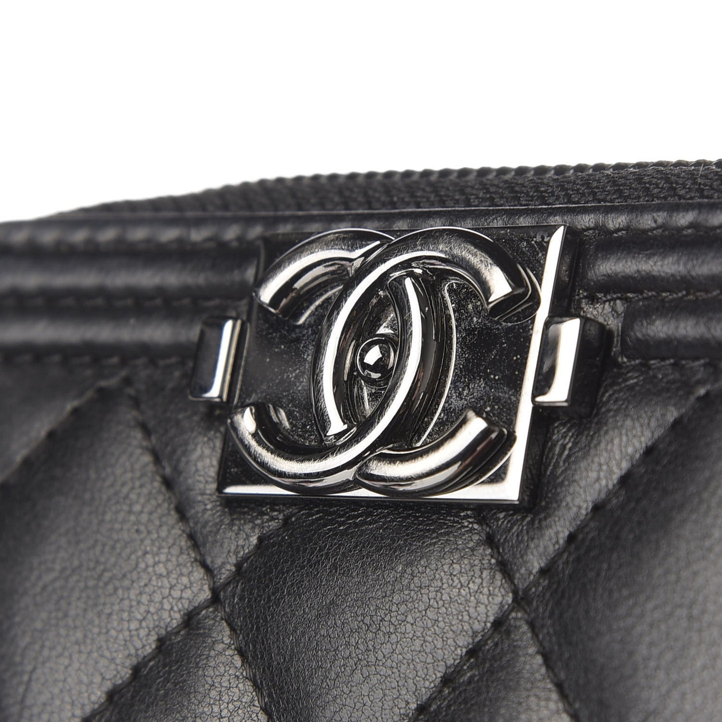 Lambskin Quilted Zip Around Boy Coin Purse Wallet Black