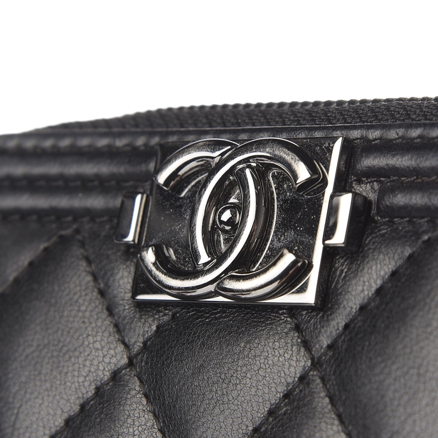 Chanel Lambskin Quilted Zip Around Boy Coin Purse Wallet Black 8 of 9
