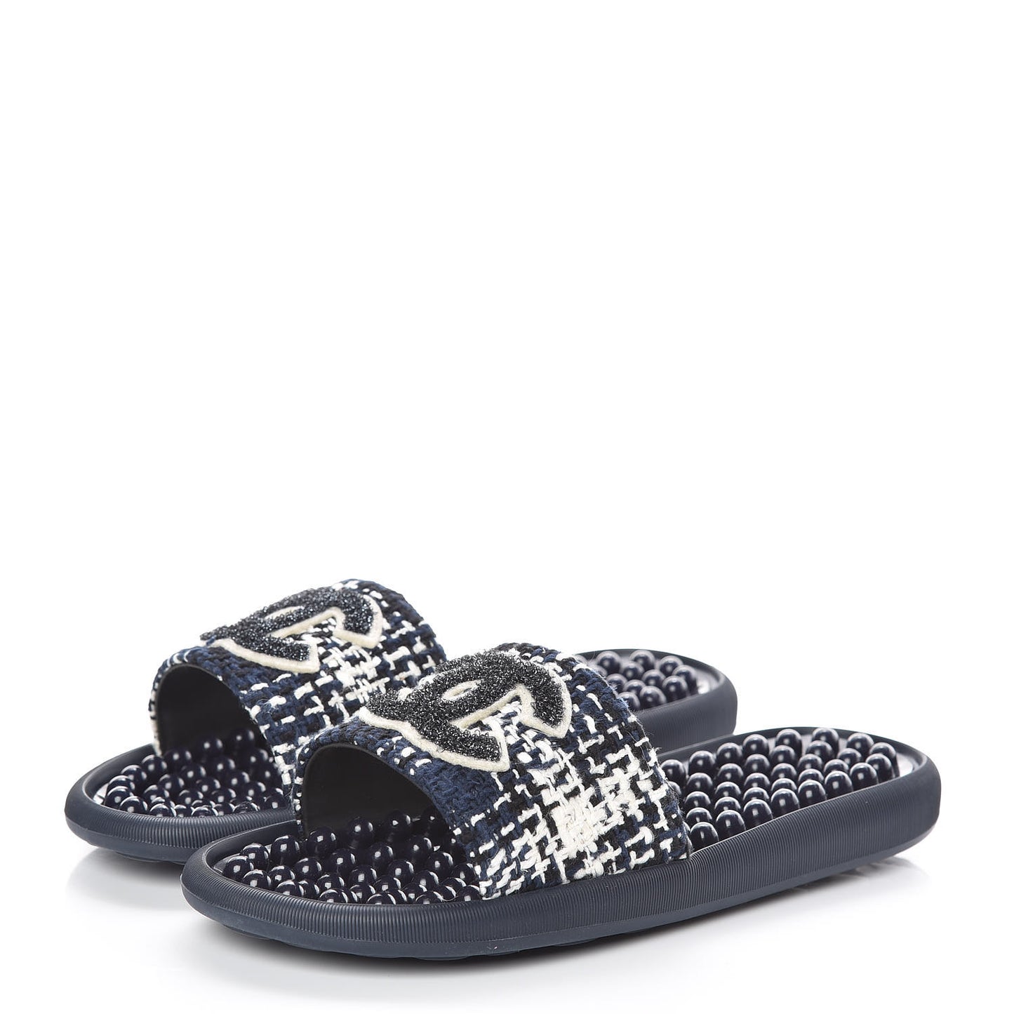 Tweed CC Flat Mules 35 Navy