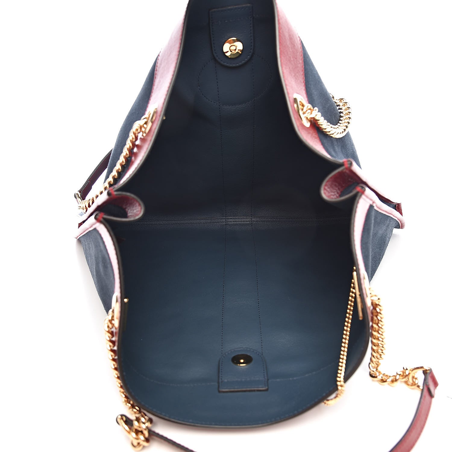 Gucci Suede Calfskin Large Rajah Chain Tote New Blue Romantic Cherry 5 of 11