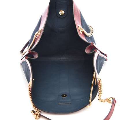 Gucci Suede Calfskin Large Rajah Chain Tote New Blue Romantic Cherry 5 of 11