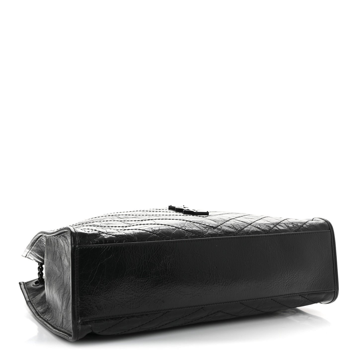 Crinkled Calfskin Matelasse Monogram Large Niki Shopper Tote Black