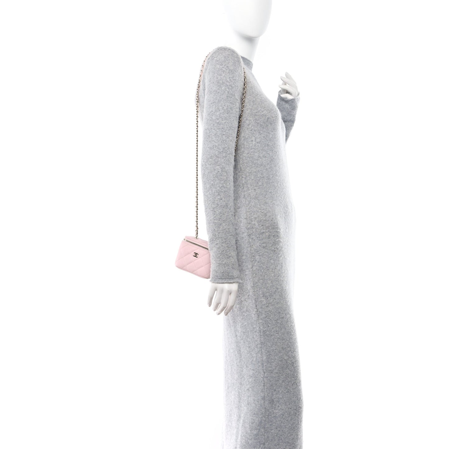 Caviar Quilted Mini Vanity Case With Chain Pink