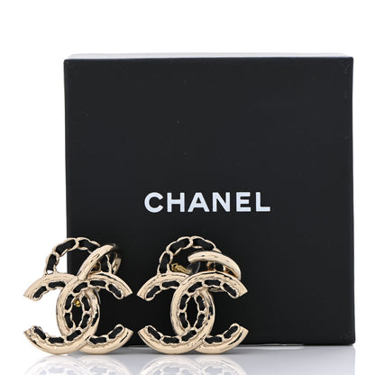 Chanel Lambskin Chain CC Drop Earrings Black Gold 5 of 5