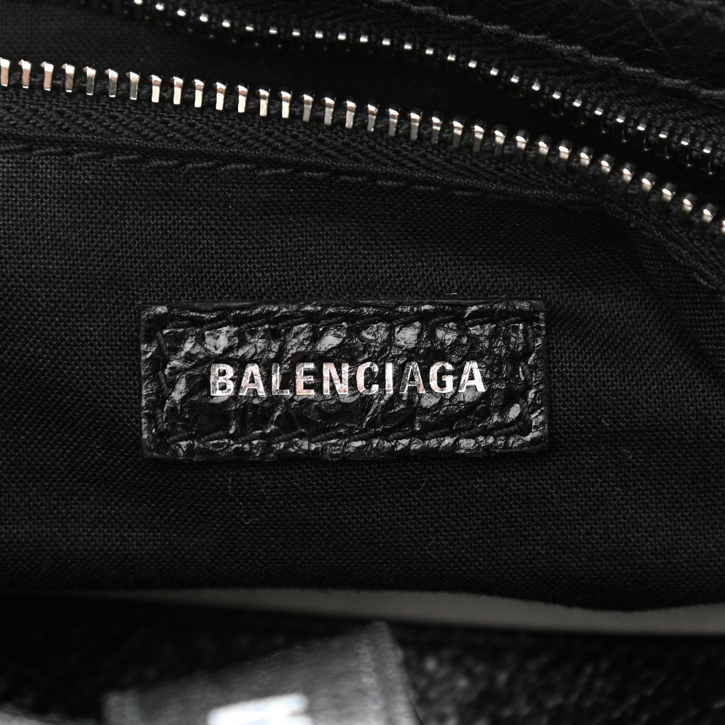 Agneau Classic Silver Hardware S City Logo Strap Black White
