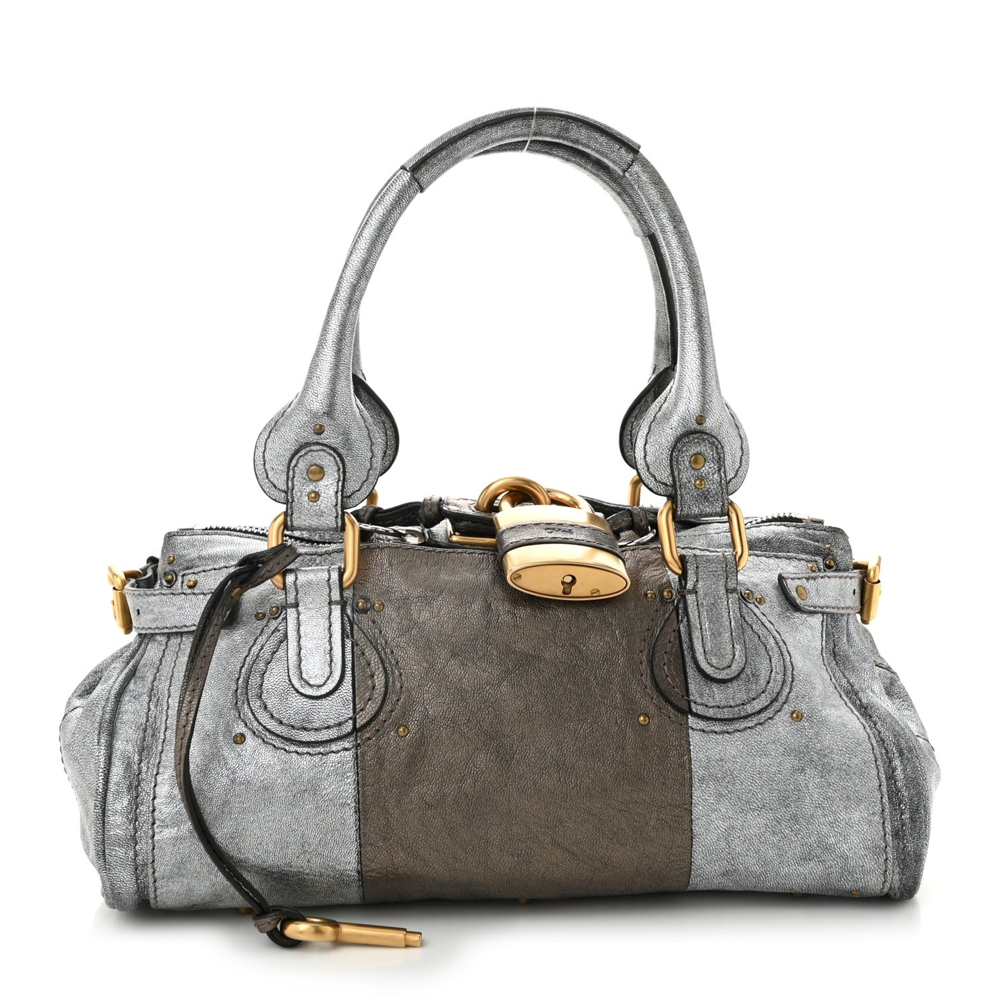 Metallic Calfskin Medium Paddington Satchel Steel