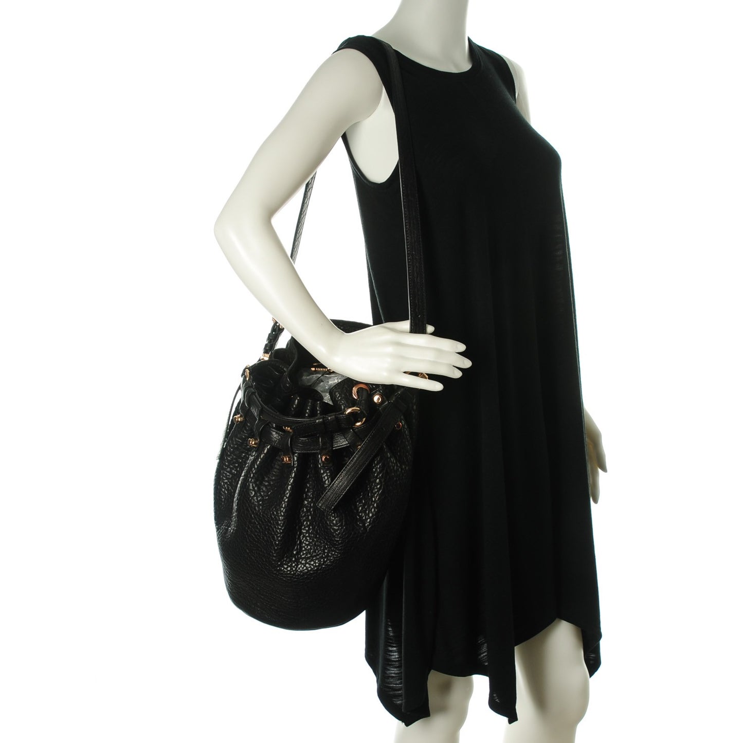 Pebbled Lambskin Diego Bucket Black Rose Gold Hardware