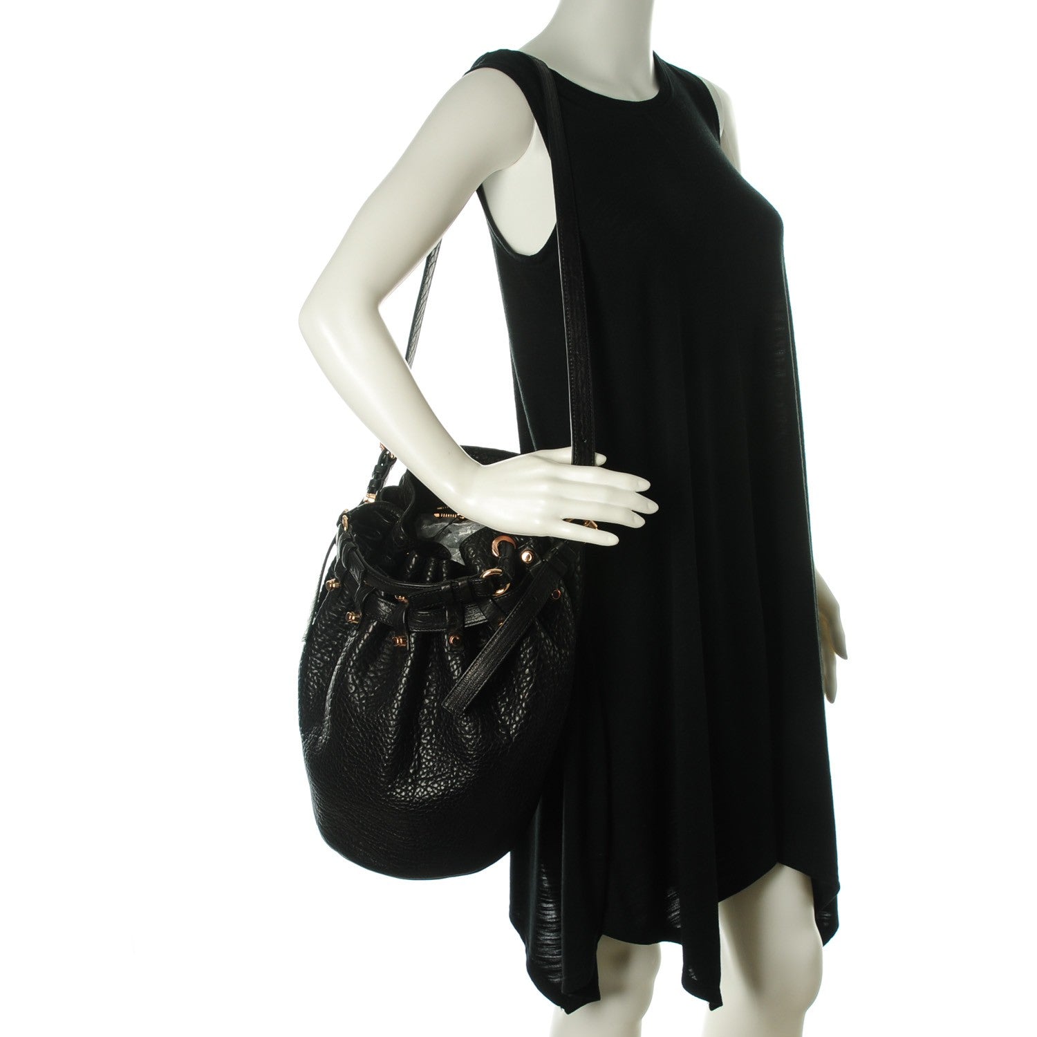 Alexander Wang Pebbled Lambskin Diego Bucket Black Rose Gold Hardware 2 of 8