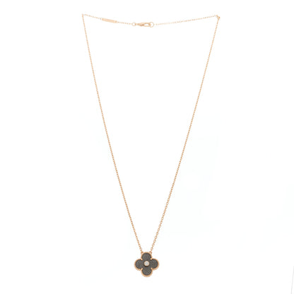Van Cleef & Arpels 18K Rose Gold Diamond Silver Obsidian Vintage Alhambra Pendant Necklace 3 of 6
