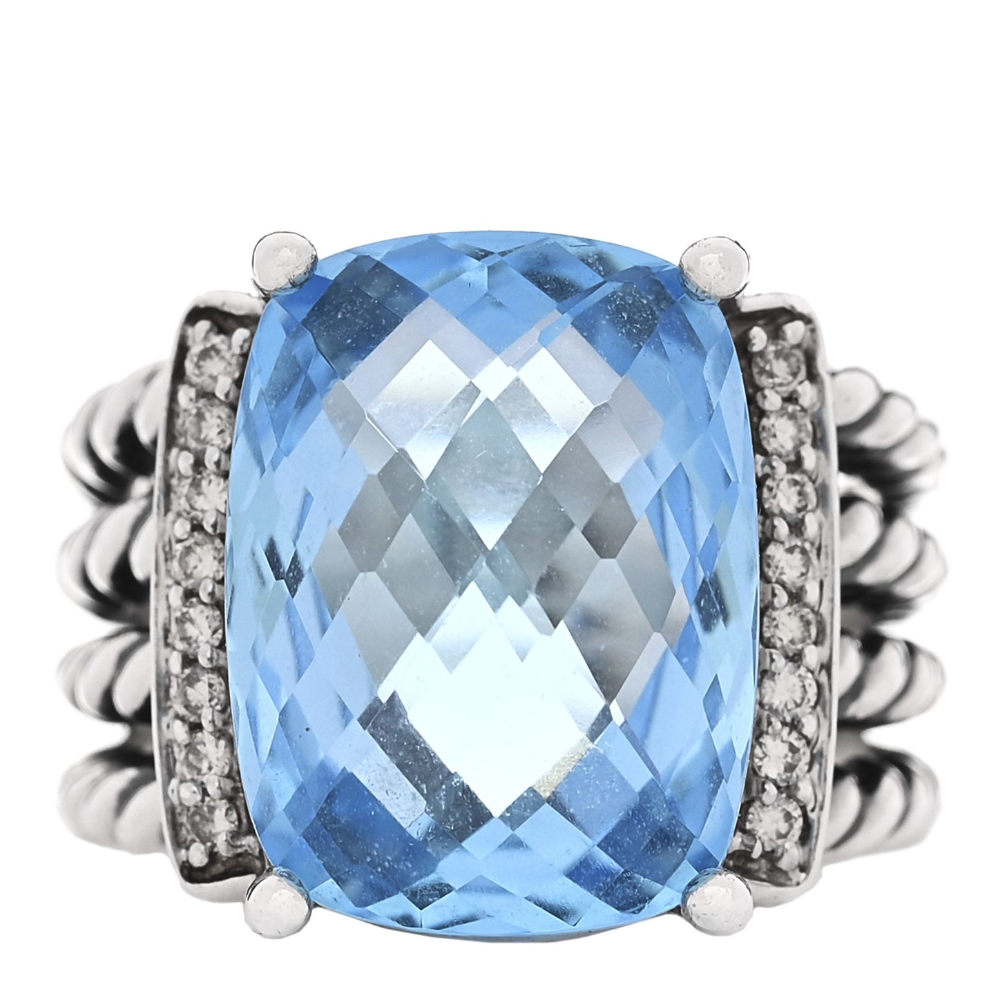 Sterling Silver Diamond Blue Topaz 16mm Wheaton Ring 53 6.5