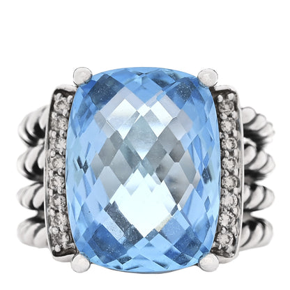 David Yurman Sterling Silver Diamond Blue Topaz 16mm Wheaton Ring 53 6.5 1 of 4
