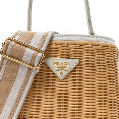 Prada Wicker Canvas Panier Bucket Bag Naturale White 7 of 9