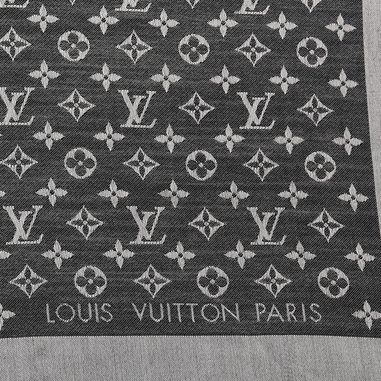 Wool Silk Monogram Denim Shawl Black