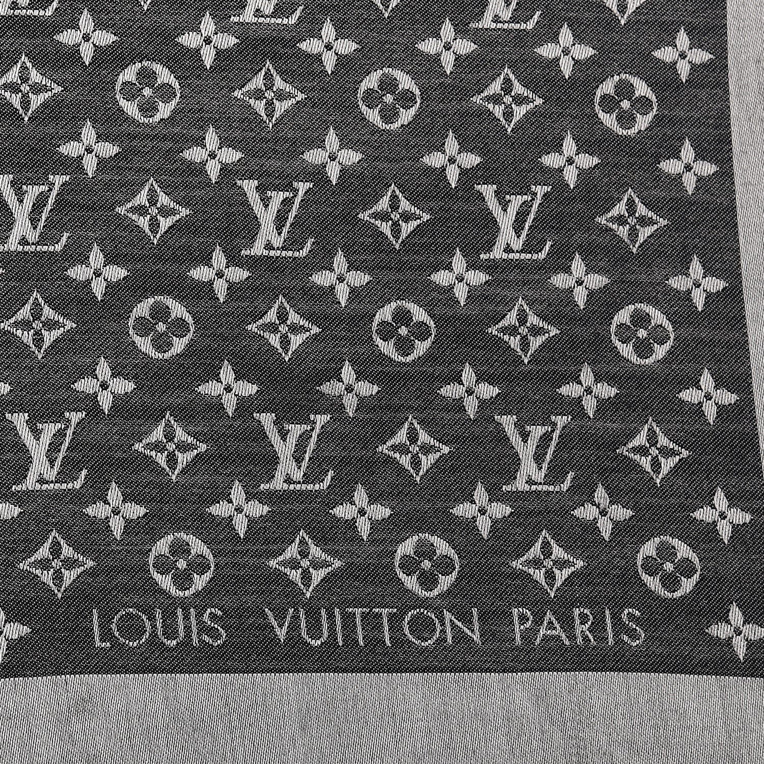 Louis Vuitton Wool Silk Monogram Denim Shawl Black 3 of 6