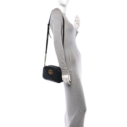 Gucci Calfskin Matelasse Small GG Marmont Chain Shoulder Bag Black 2 of 10