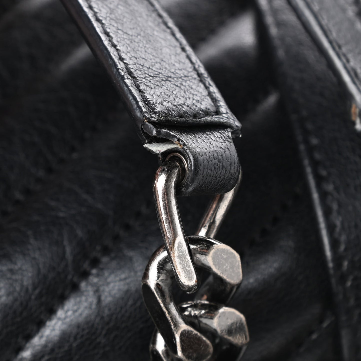 Sheepskin Matelasse Chevron Monogram Large College Satchel Black