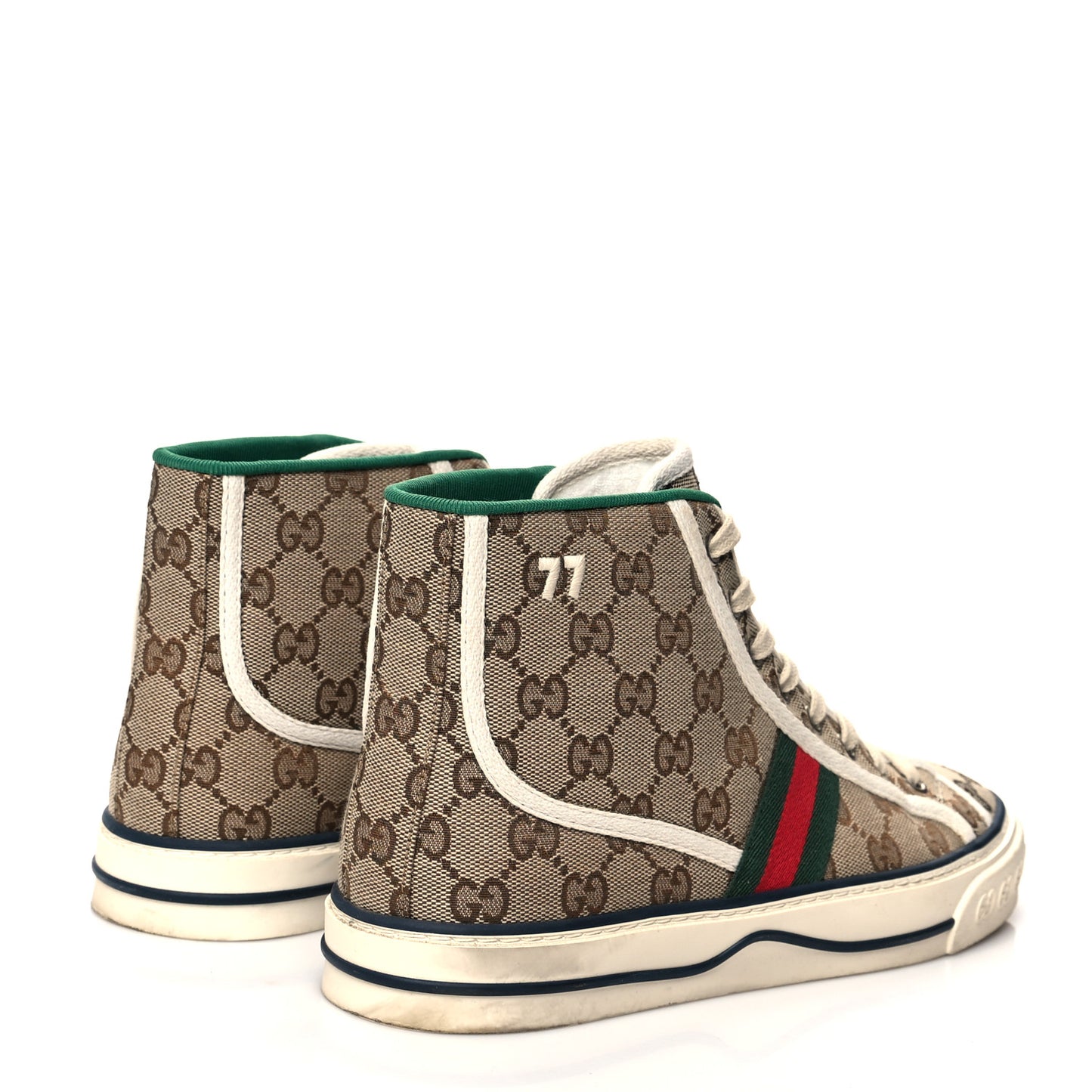 GG Monogram Web Womens 1977 Tennis High Top Sneakers 40.5 Beige Ebony Mystic White