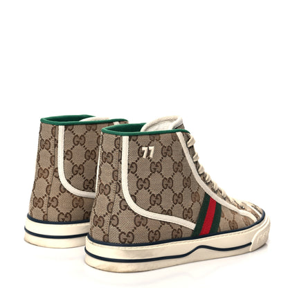 Gucci GG Monogram Web Womens 1977 Tennis High Top Sneakers 40.5 Beige Ebony Mystic White 4 of 10