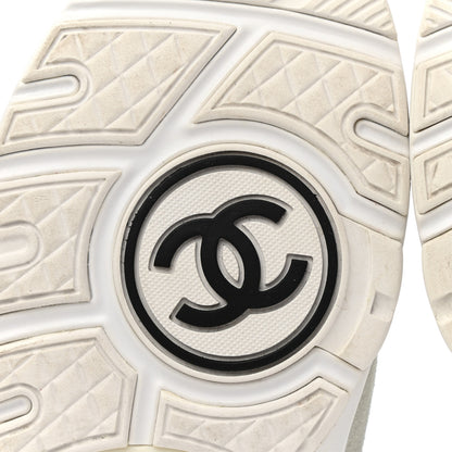 Chanel Suede Calfskin Lambskin High Top CC Sneakers 40 White Blue 6 of 9
