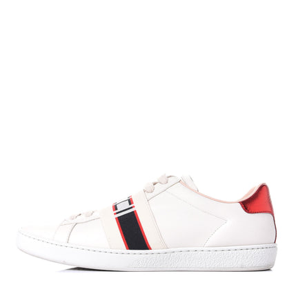 Gucci Calfskin Stripe Womens New Ace Sneakers 37.5 New Mystic White Ecru Red Flame 1 of 11