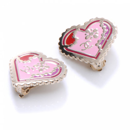 Chanel CC Heart Clip On Earrings Pink 1 of 4