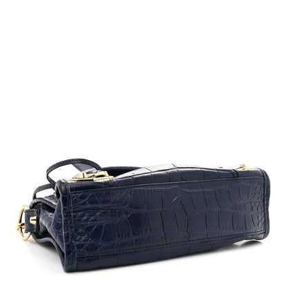 Balenciaga Calfskin Crocodile Embossed Gold Metallic Edge Hardware Mini City Bleu 5 of 13