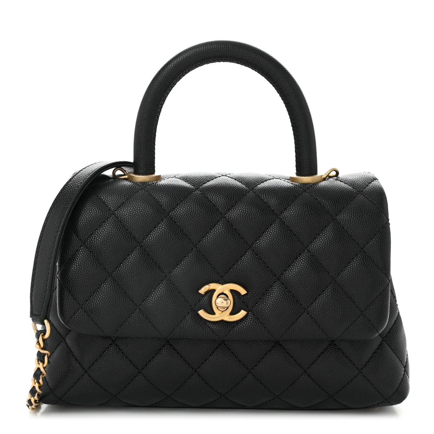 Caviar Quilted Mini Coco Handle Flap Black