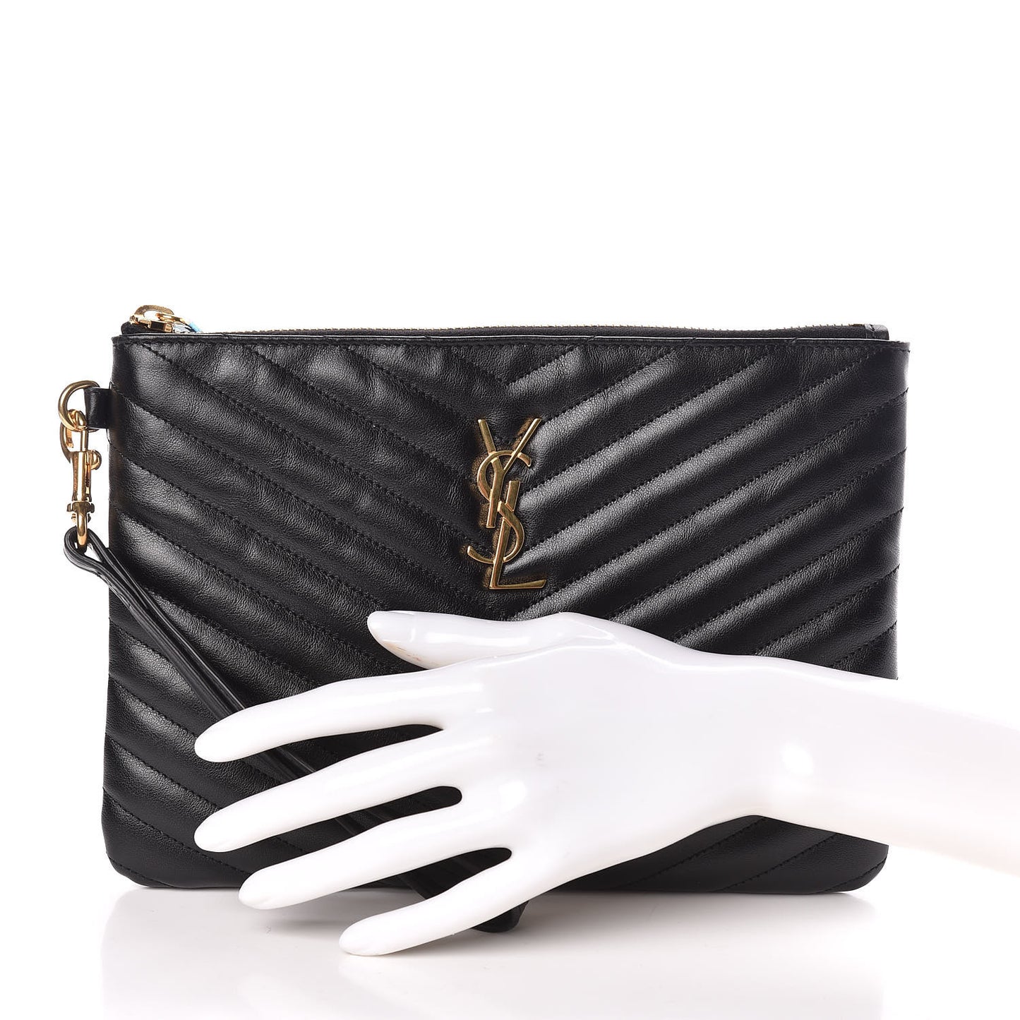 Calfskin Matelasse Chevron Monogram A5 Wristlet Black