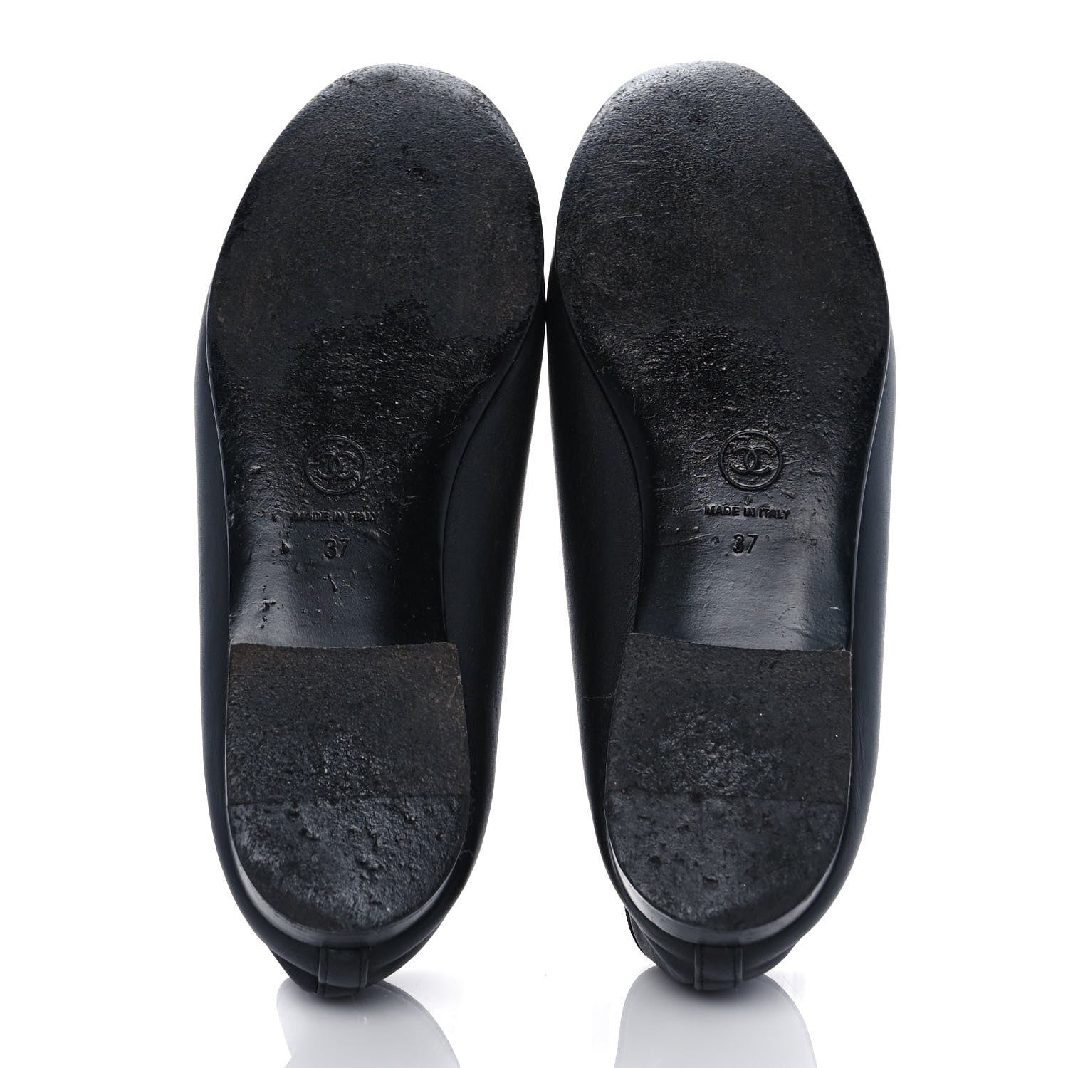 Chanel Lambskin CC Cap Toe Ballerina Flats 37 Black Navy 5 of 8