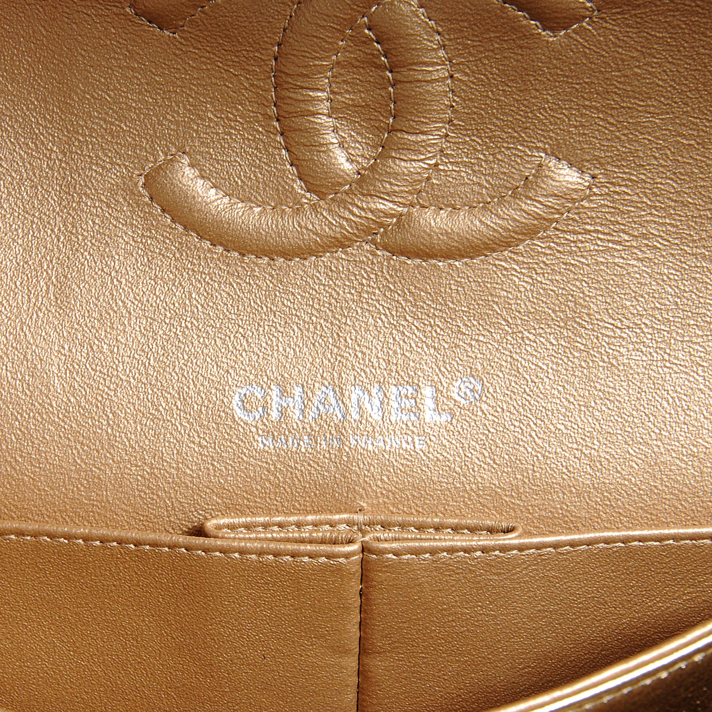 Metallic Washed Lambskin Quilted Medium Double Flap Dark Gold Black