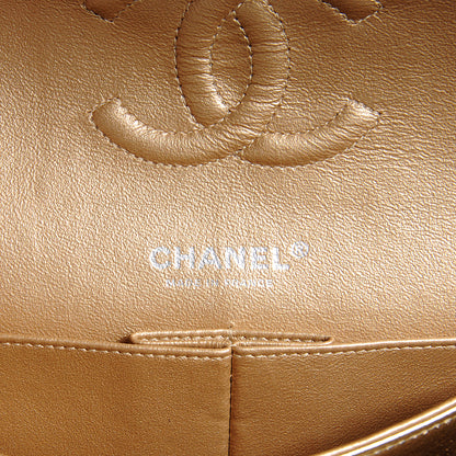 Chanel Metallic Washed Lambskin Quilted Medium Double Flap Dark Gold Black 7 of 8