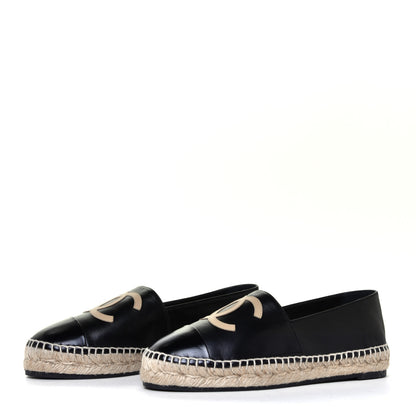 Chanel Lambskin CC Espadrilles 38 Black Beige 3 of 12