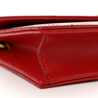 Saint Laurent Grain De Poudre Matelasse Chevron Monogram Envelope Chain Wallet  New Red 9 of 14