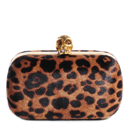 Alexander McQueen Leopard Print Calf Hair Skull Box Clutch 1 of 8