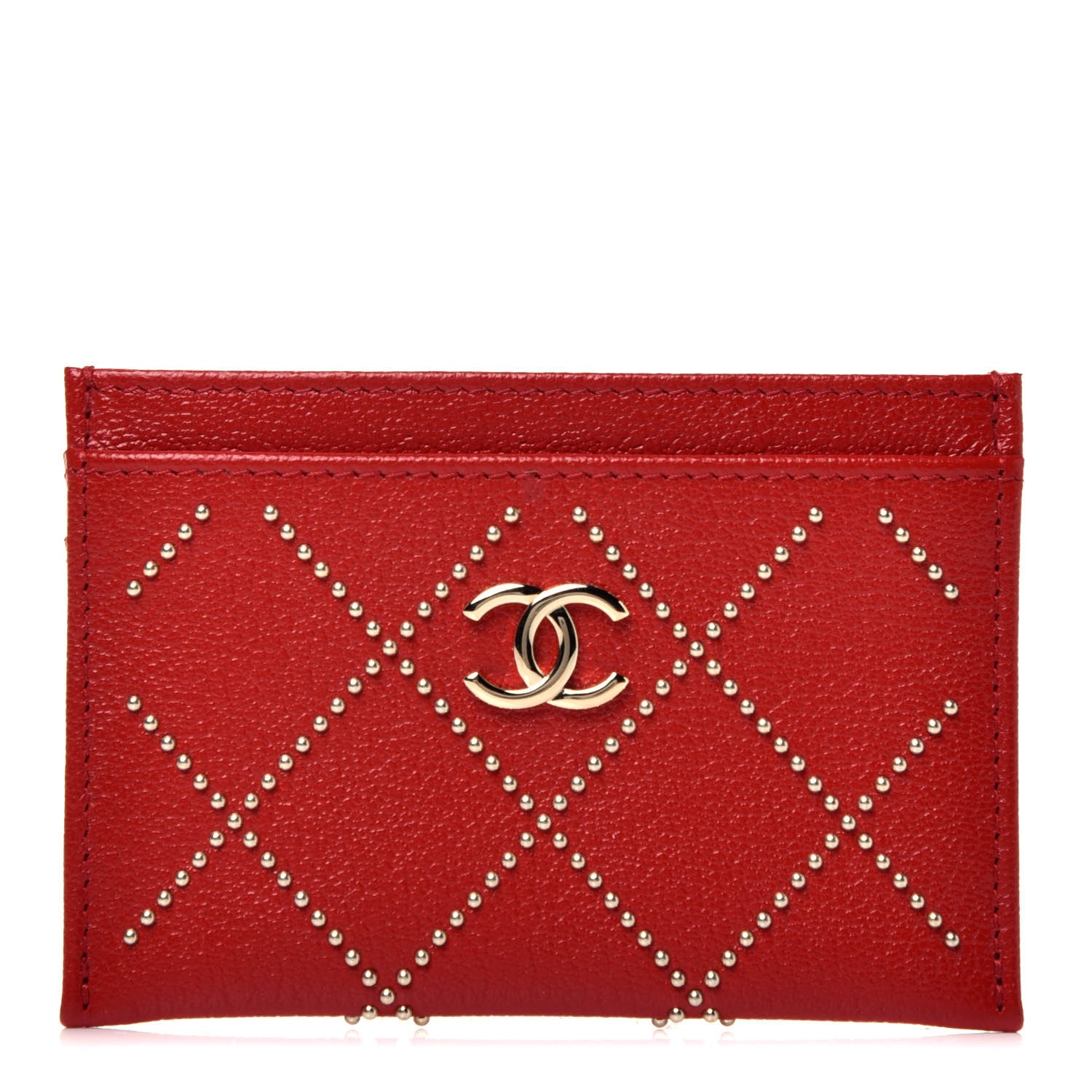 Chanel Shiny Lambskin Studded Rock The Diamond CC Card Holder Red 1 of 8