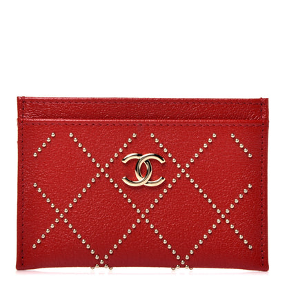 Chanel Shiny Lambskin Studded Rock The Diamond CC Card Holder Red 1 of 8