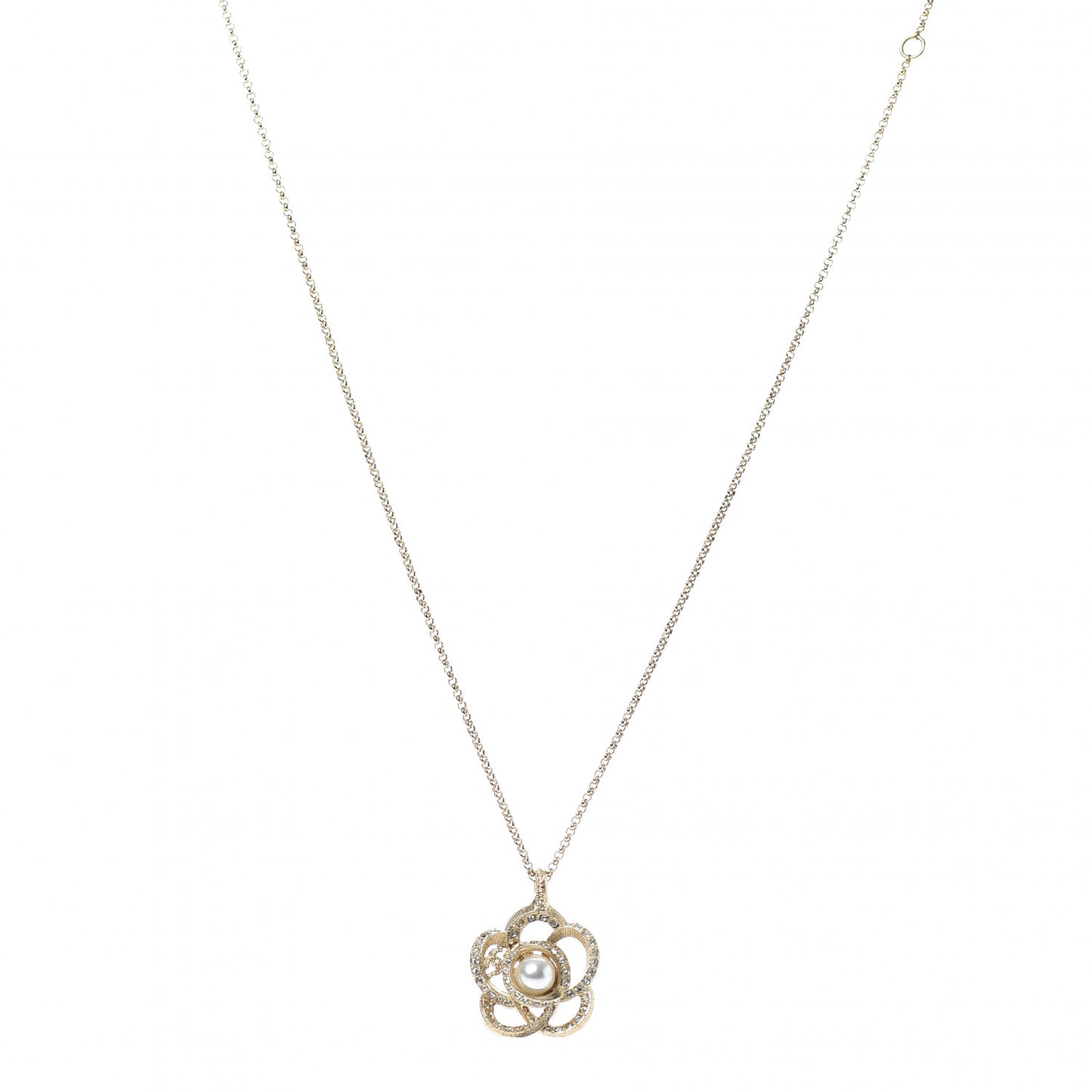 Crystal Pearl Camellia Necklace Gold
