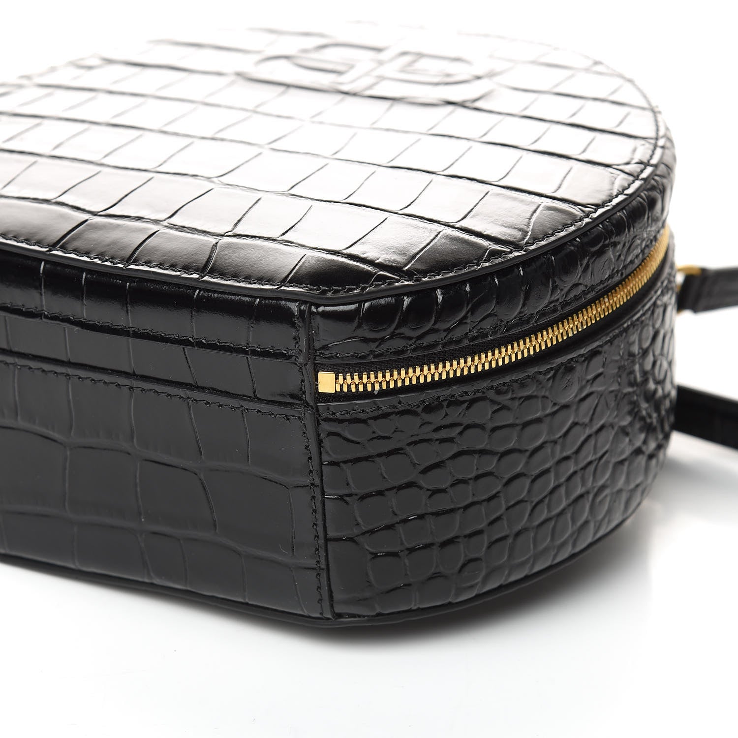 Balenciaga Calfskin Crocodile Embossed Vanity Round Bag XS Black 8 of 9