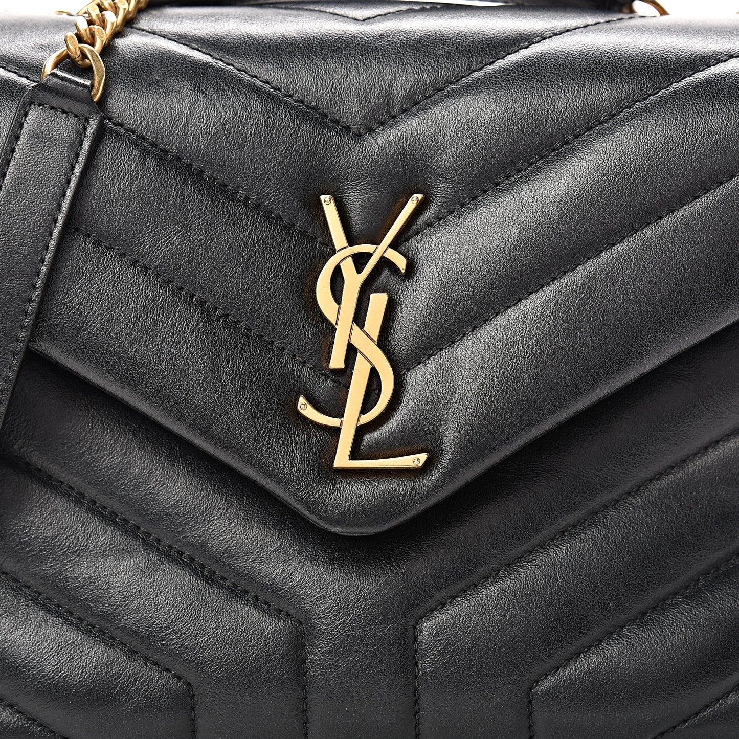 Calfskin Y Quilted Monogram Small Loulou Chain Satchel Black