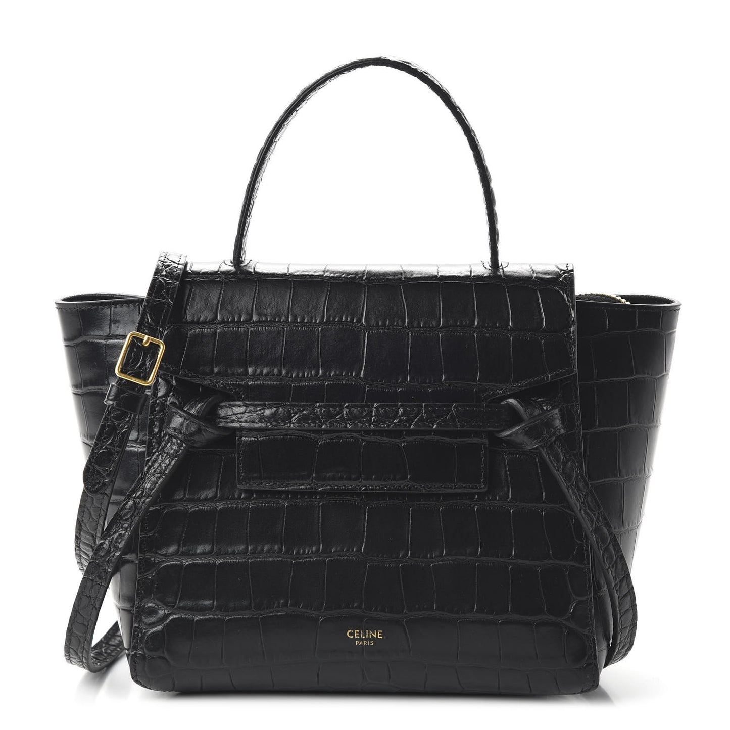 Calfskin Crocodile Embossed Nano Belt Bag Black