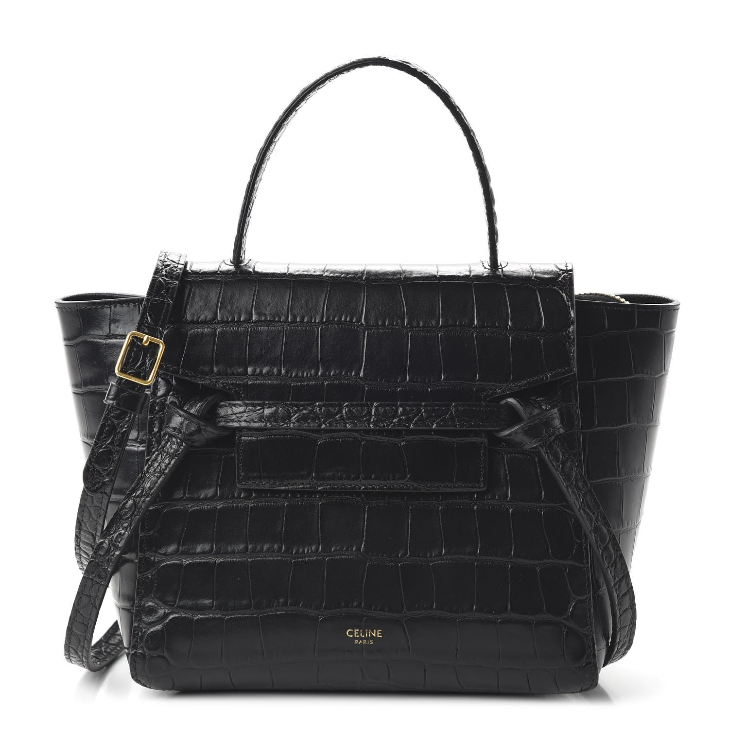 Celine Calfskin Crocodile Embossed Nano Belt Bag Black 1 of 9