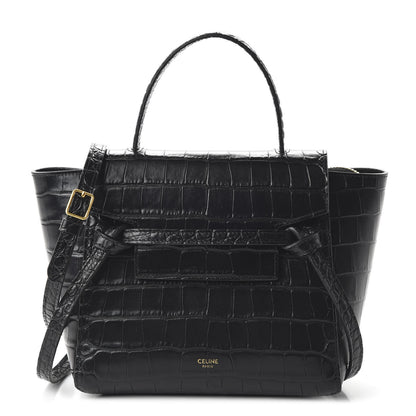 Celine Calfskin Crocodile Embossed Nano Belt Bag Black 1 of 9