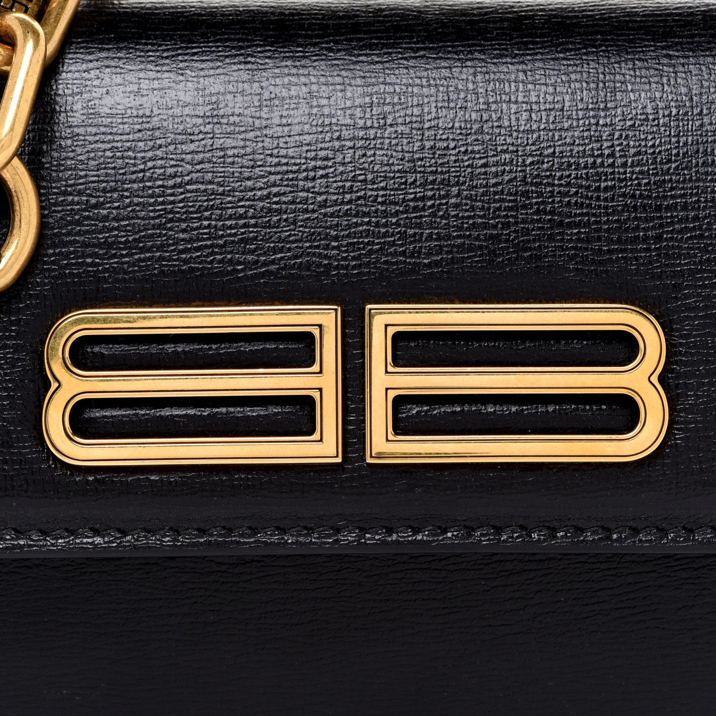 Calfskin Stripe Embossed Gossip Chain Bag XS Black