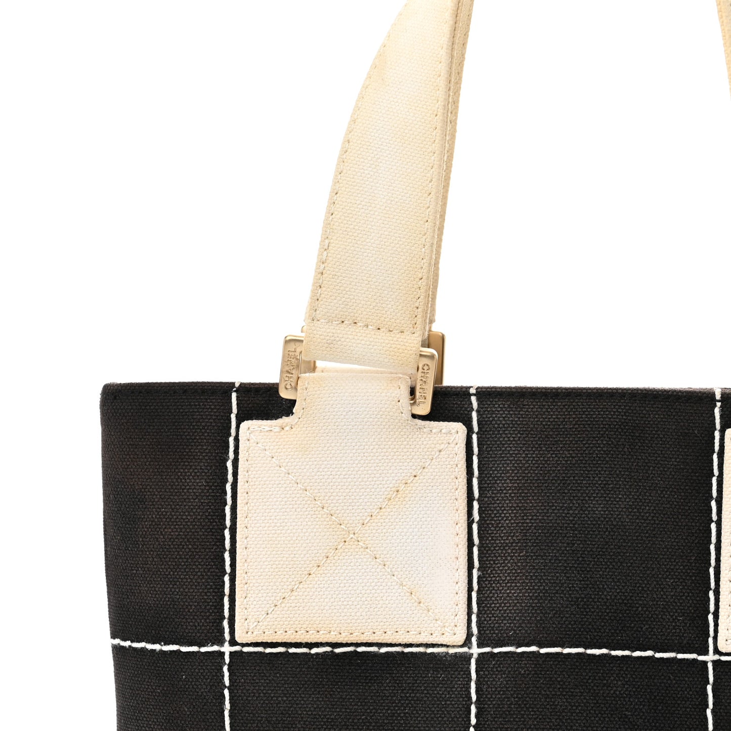 Canvas Square Stitched CC Small Tote Bag Black