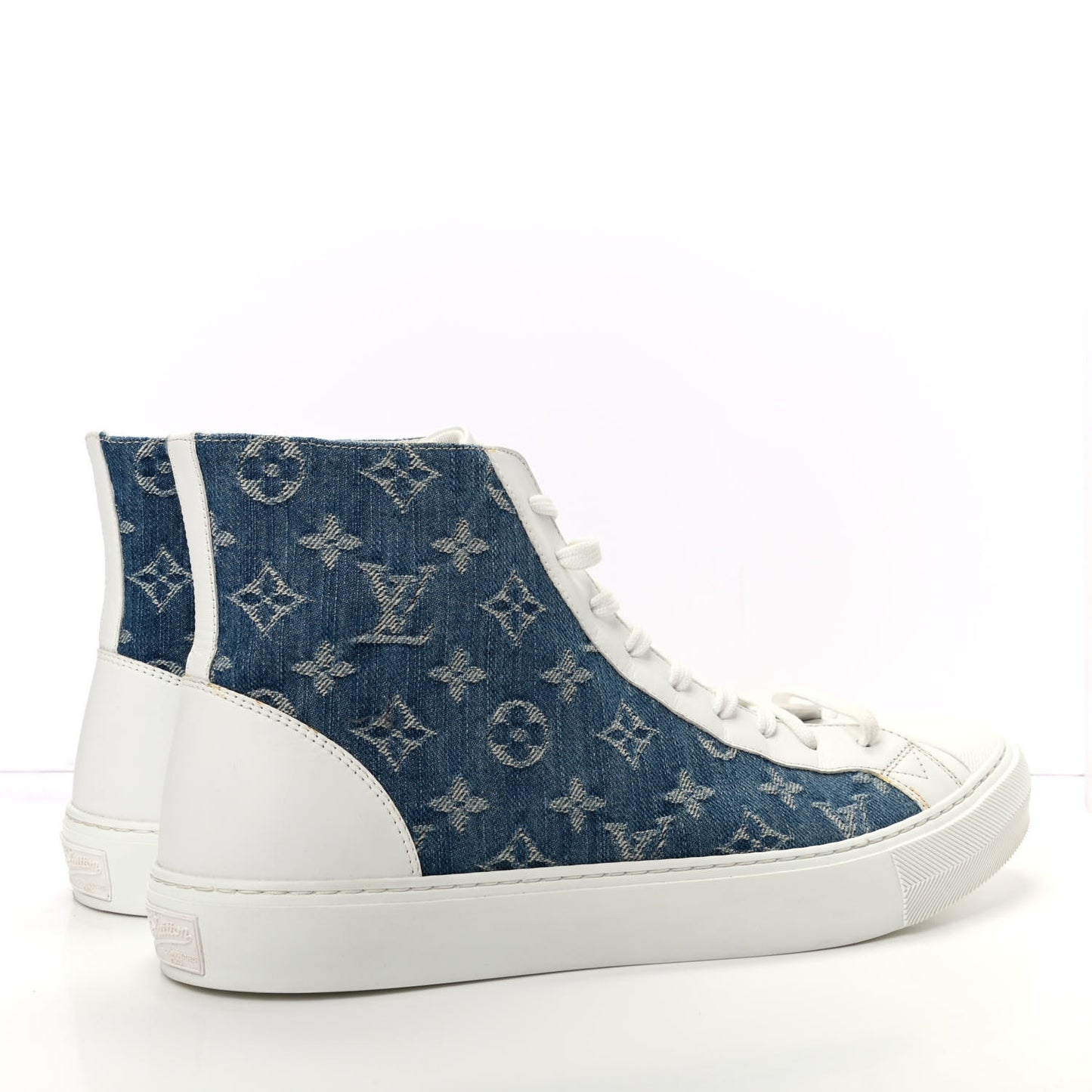Calfskin Denim Monogram Mens Tattoo Sneaker Boots 9 White Blue